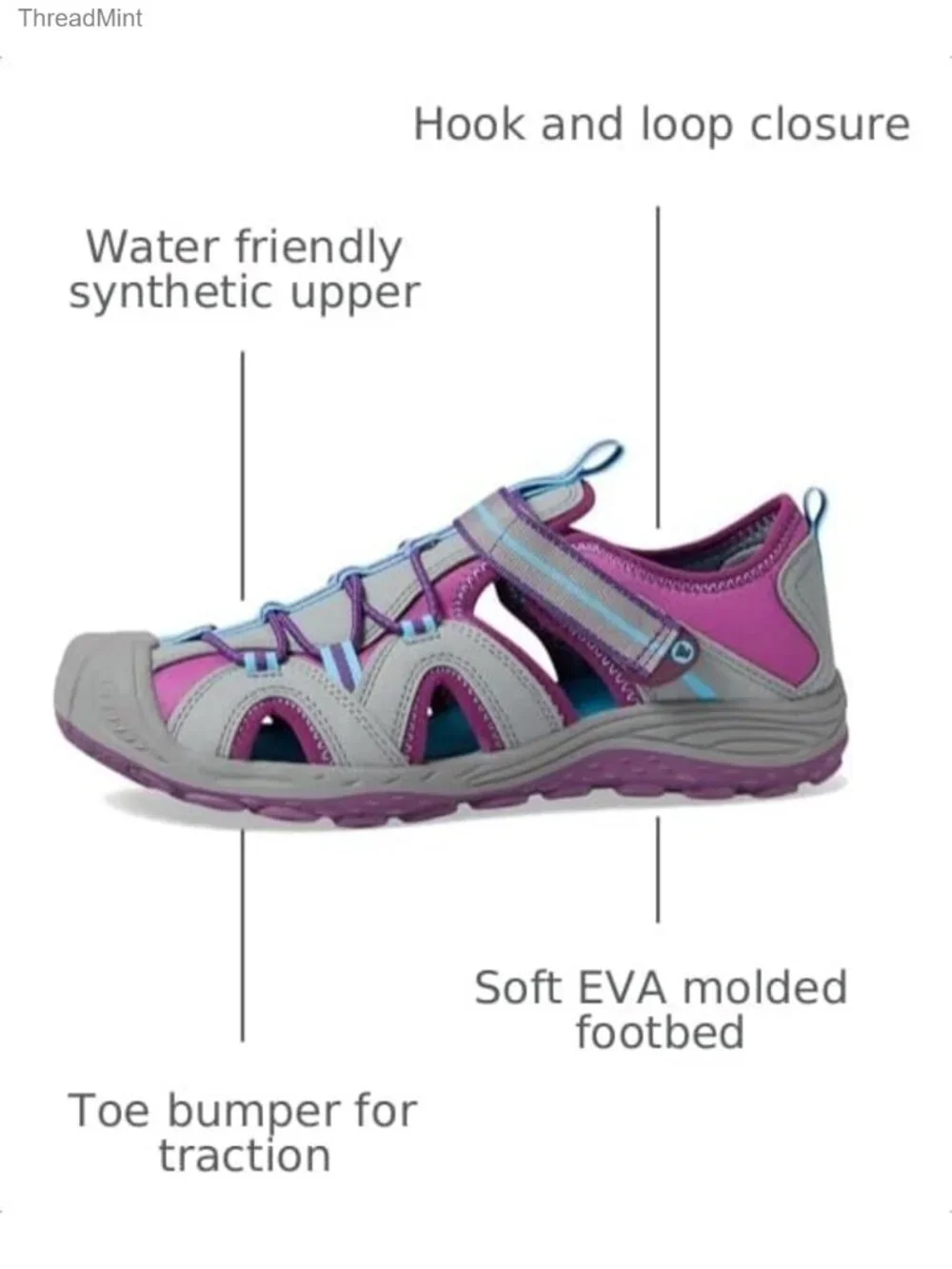 Kids Merrell Hydro 2 Water Repellent Athletic Sandals Hook & Loop Closure